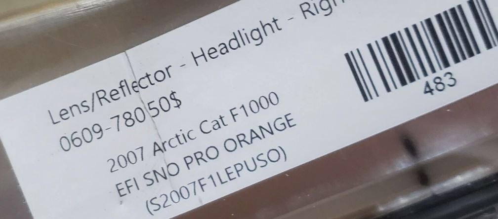 ARCTIC CAT F1000 2007 EFI SNO PRO ORANGE LENS REFLECTOR HEADLIGHT RIGHT 0609-780
