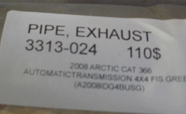 2008 ARCTIC CAT 366 4X4 PIPE EXHAUST 3313-024