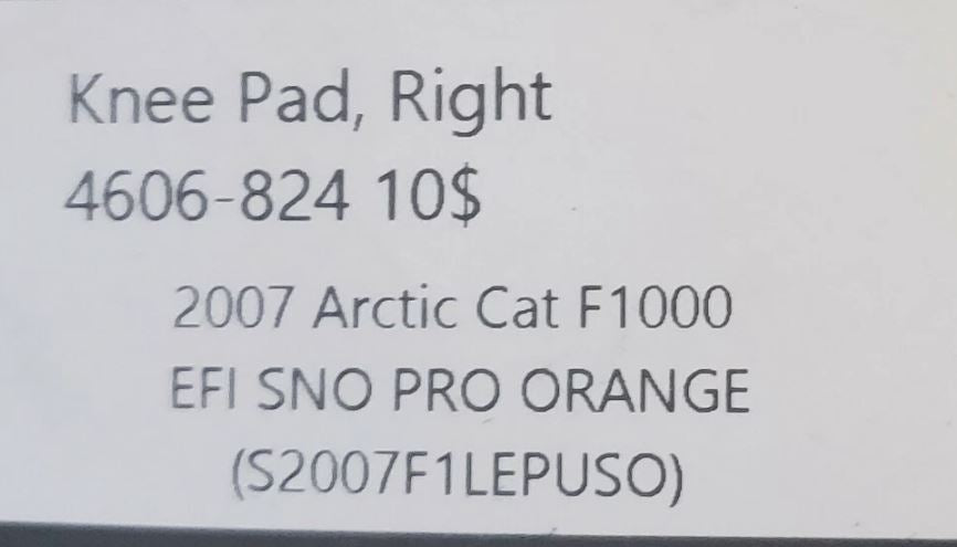 ARCTIC CAT F1000 2007 EFI SNO PRO ORANGE KNEE PAD RIGHT 4606-824