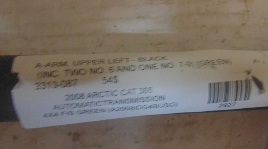 2008 ARCTIC CAT 366 4X4 FIS GREEN A ARM UPPER LEFT BLK 3313-087