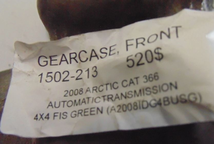 2008 ARCTIC CAT 366 AUTO TRANSMISSION 4X4 FIS GREEN GEARCASE FRONT 1502-213