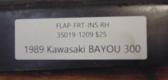 1990 KAWASAKI BAYOU 300 4X4 FLAP-FRT-INS RH 35019-1209