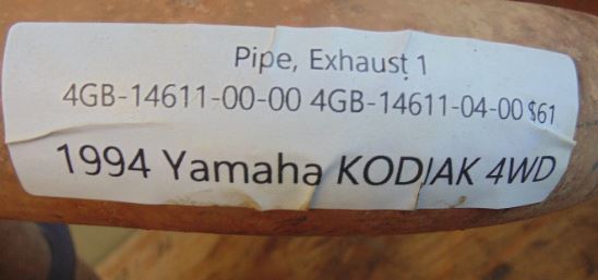 1994 YAMAHA KODIAK 400 4WD Pipe Exhaust1 4GB-14611-00-00 4GB-14611-04-00