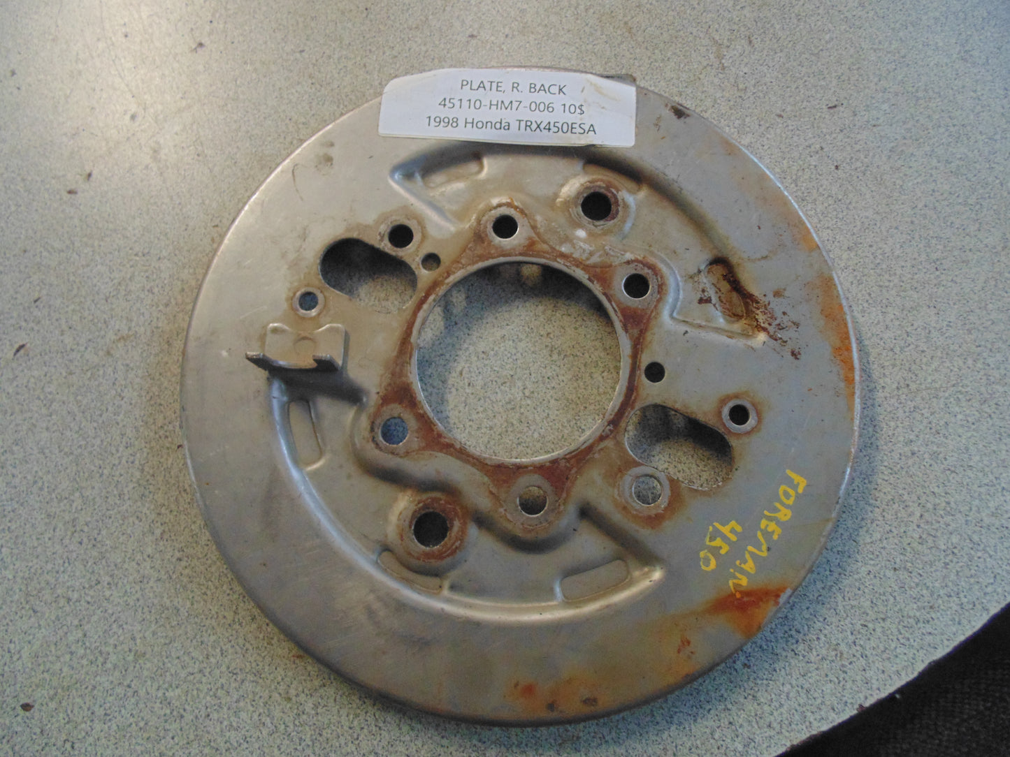 1998 HONDA TRX450ESA PLATE R BACK 45110-HM7-006
