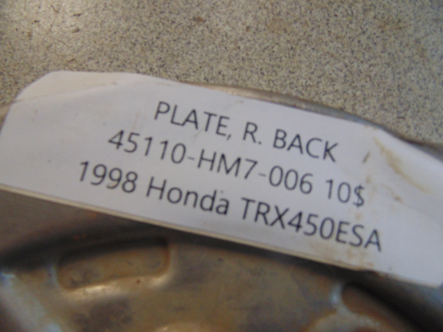 1998 HONDA TRX450ESA PLATE R BACK 45110-HM7-006