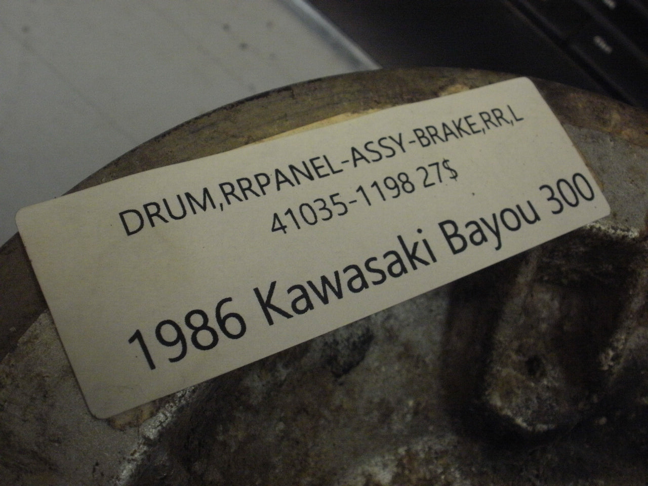 1986 KAWASAKI BAYOU 300 DRUM RR PANEL ASSY BRAKE RR L 41035-1198