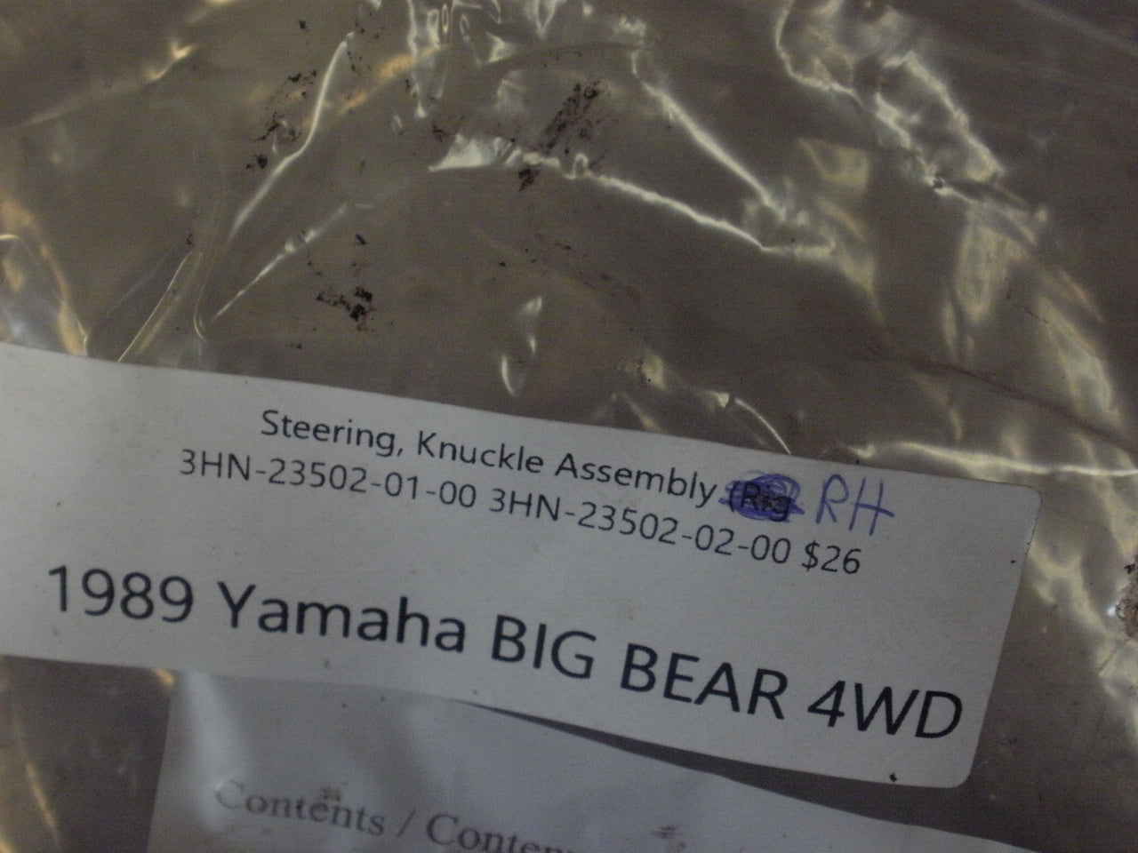 1989 YAMAHA BIG BEAR 4WD STEERING KNUCKLE ASSY RH 3HN-23502-01-00 3HN-23502-02-00