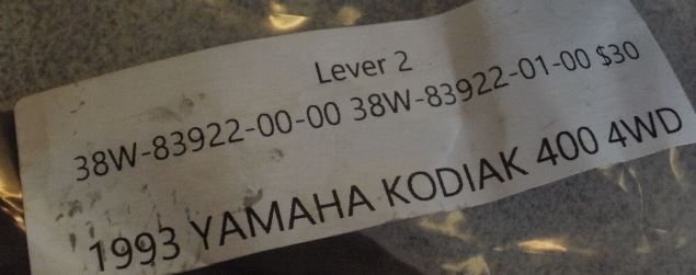 1993 YAMAHA KODIAK 400 4WD LEVER 2 38W-83922-00-00 38W-83922-01-00